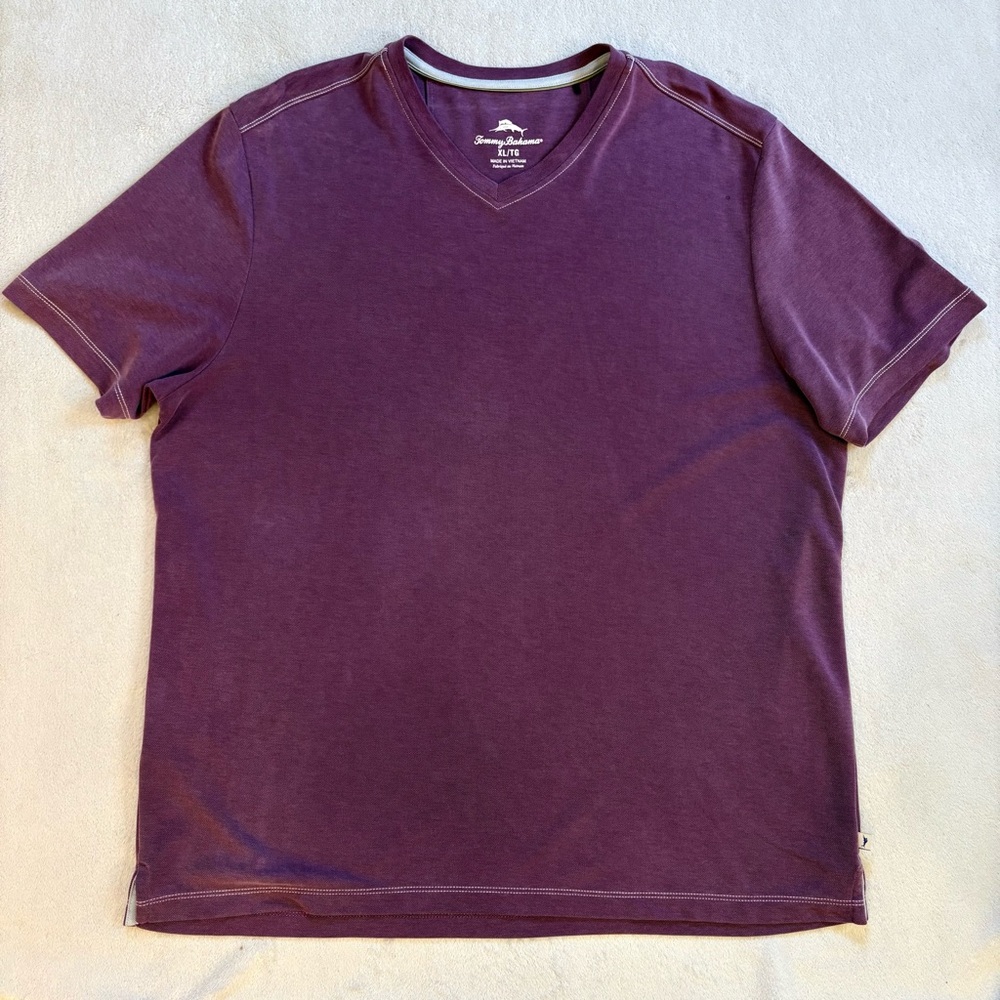 Tommy Bahama Men's Plum V-Neck Pique Knit Short Sleeve Tee Sz XL